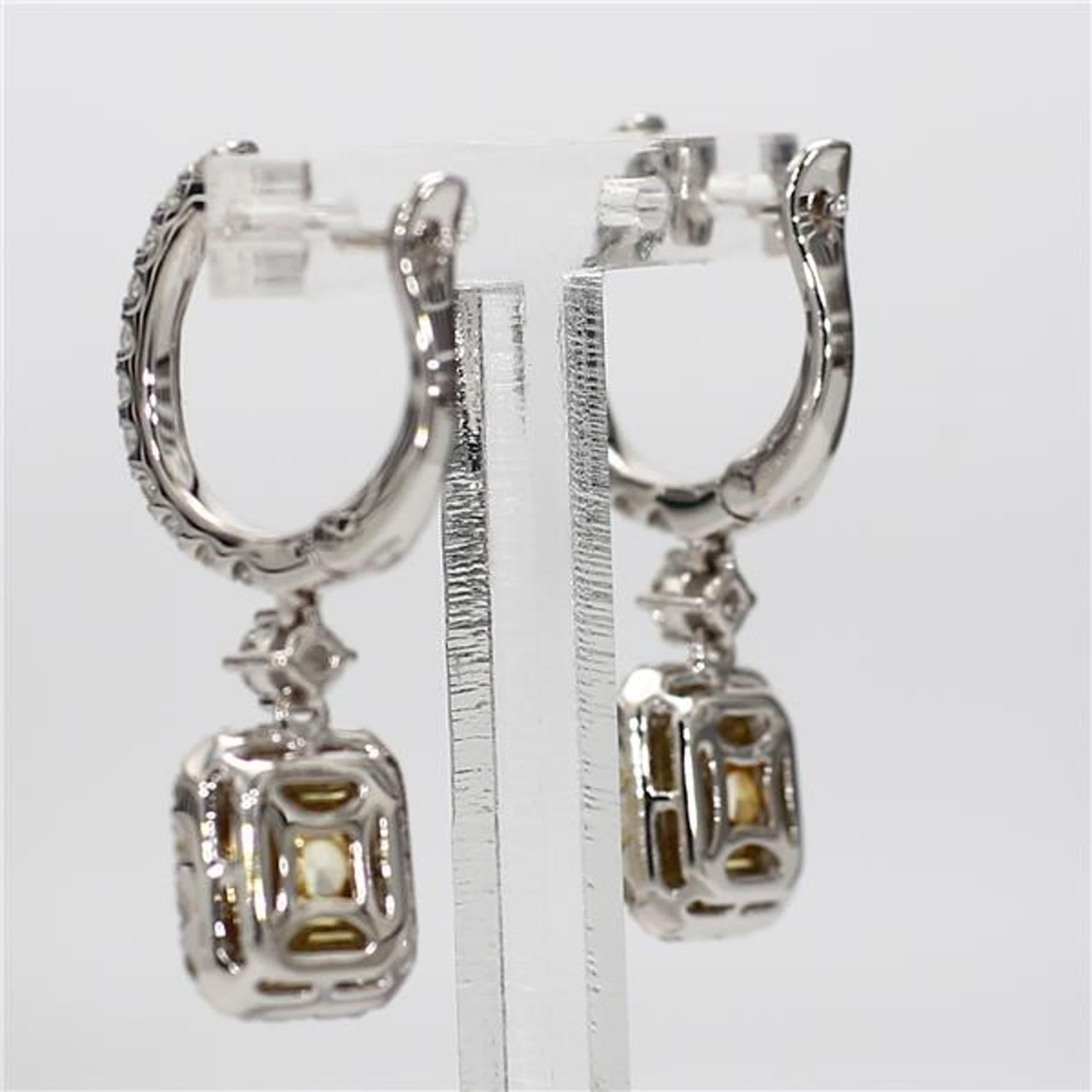 Contemporary GIA Certified Natural Yellow Radiant Diamond 2.94 Carat TW Gold Drop Earrings