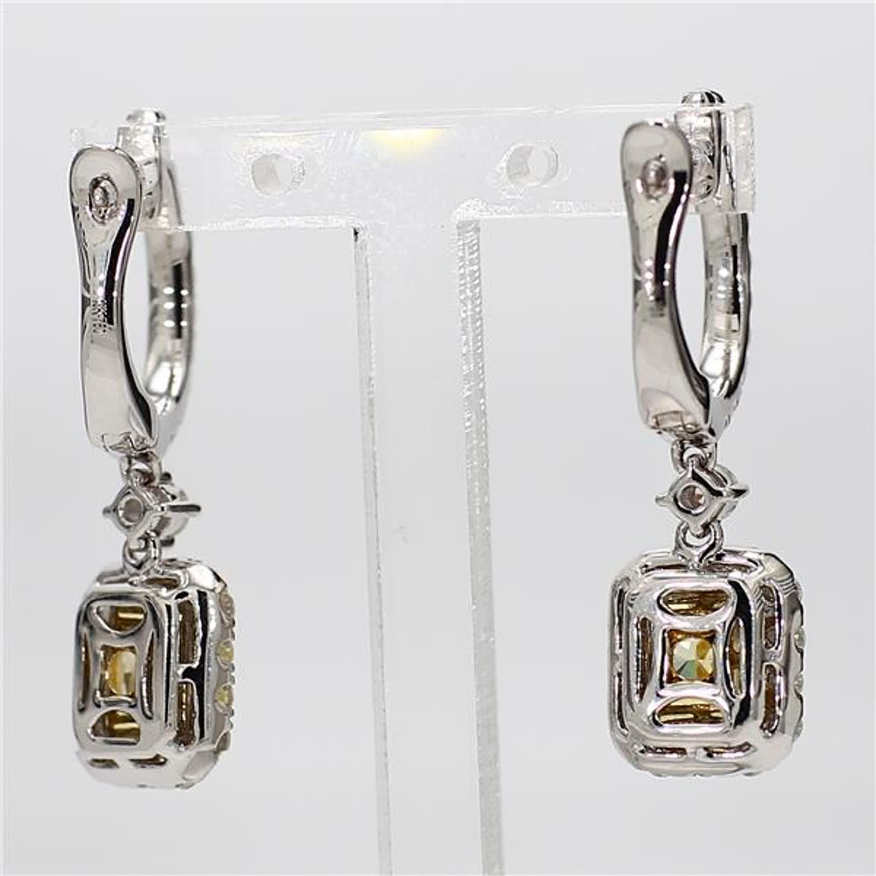 Radiant Cut GIA Certified Natural Yellow Radiant Diamond 2.94 Carat TW Gold Drop Earrings