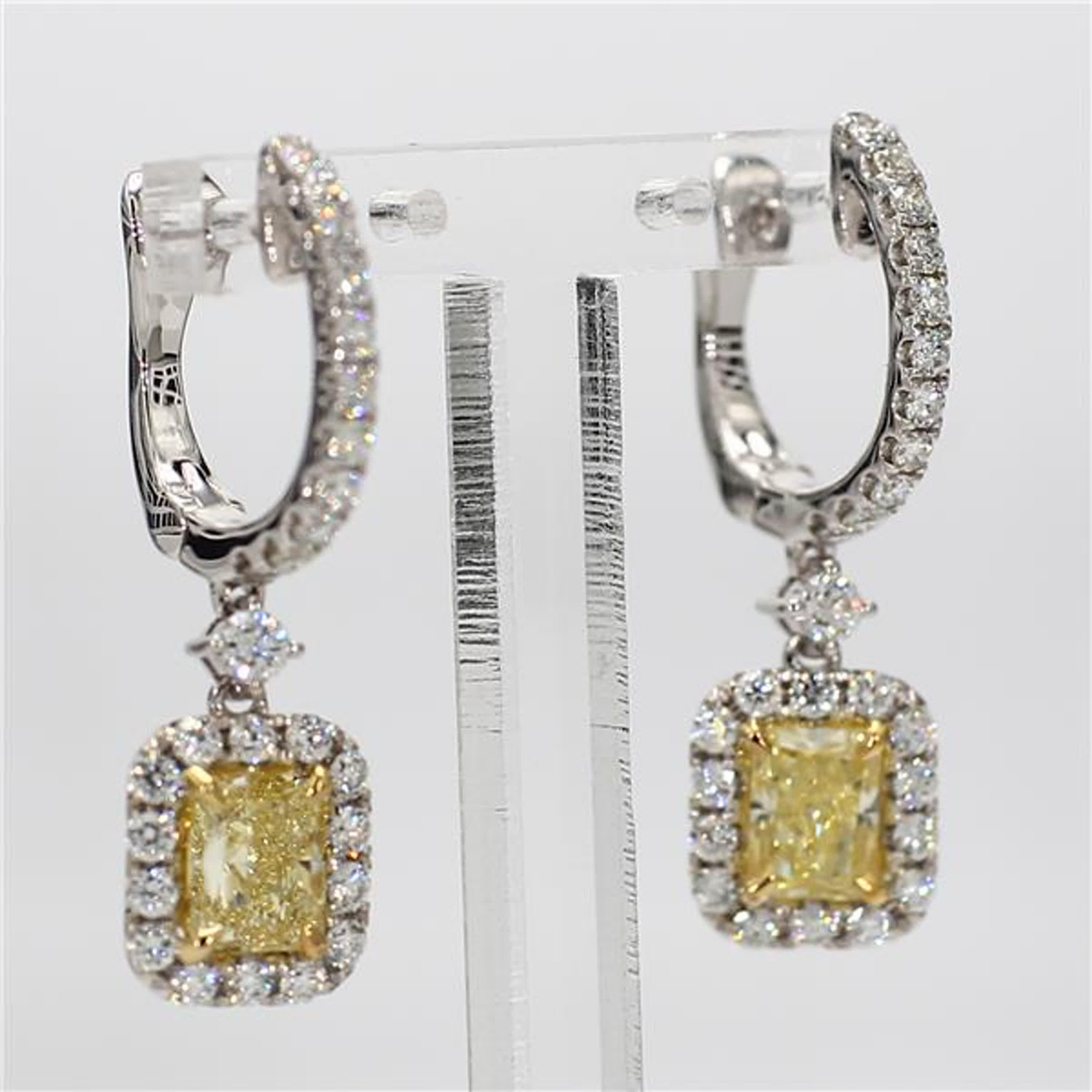 Women's GIA Certified Natural Yellow Radiant Diamond 2.94 Carat TW Gold Drop Earrings