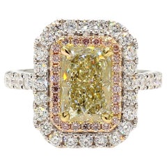 GIA Certified Natural Yellow Radiant Diamond 3.16 Carat TW Gold Cocktail Ring