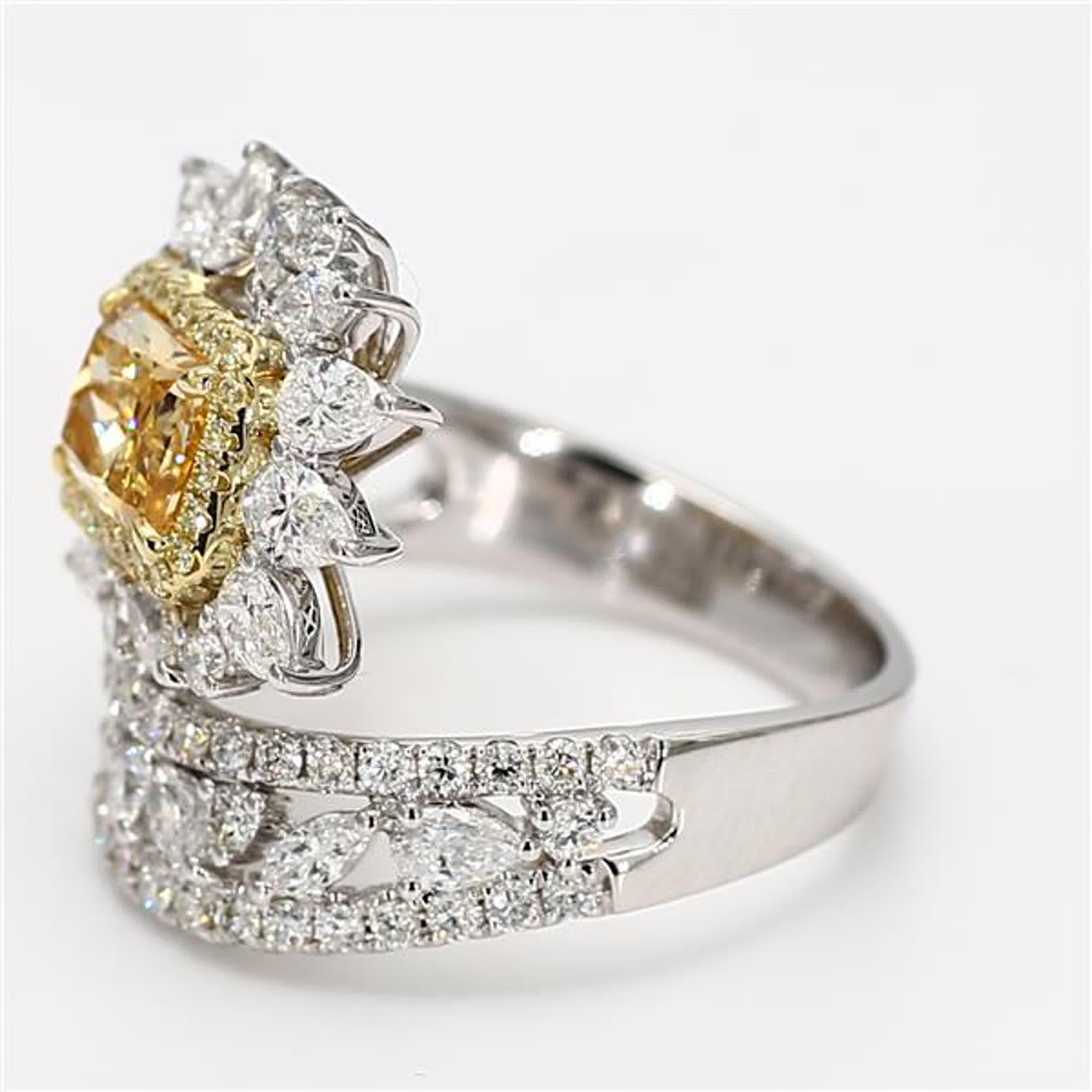 Contemporary GIA Certified Natural Yellow Radiant Diamond 3.20 Carat TW Gold Cocktail Ring For Sale