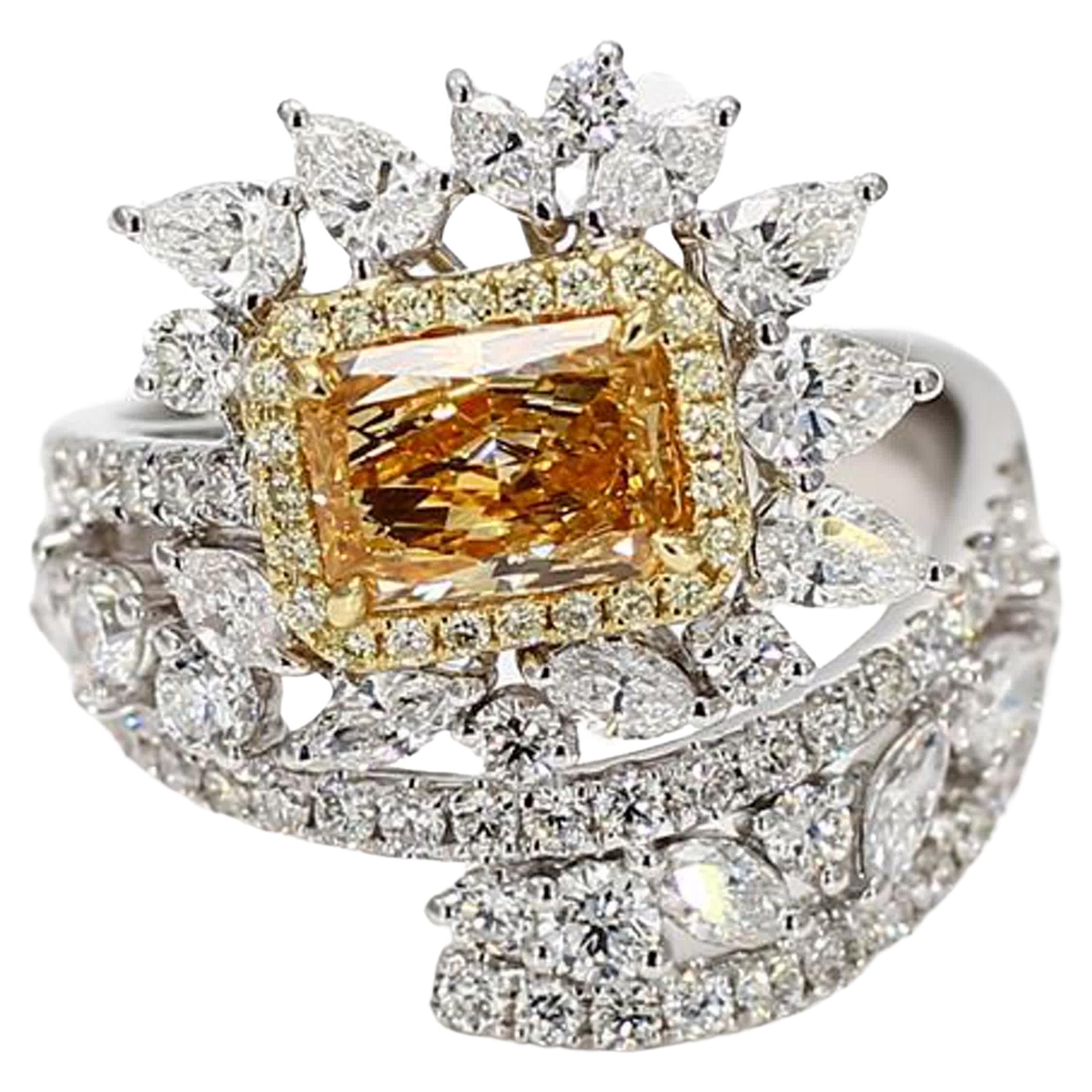 GIA Certified Natural Yellow Radiant Diamond 3.20 Carat TW Gold Cocktail Ring For Sale