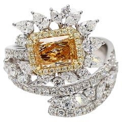GIA Certified Natural Yellow Radiant Diamond 3.20 Carat TW Gold Cocktail Ring