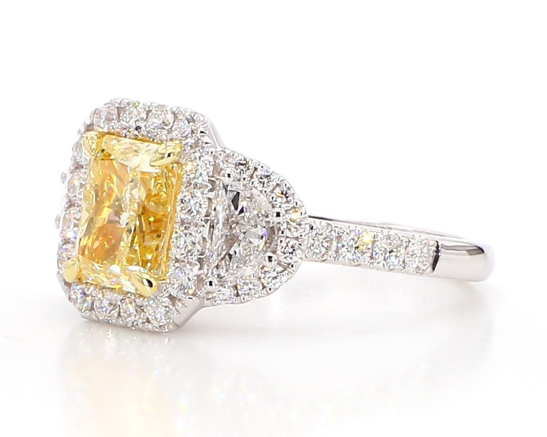 Contemporary GIA Certified Natural Yellow Radiant Diamond 3.21 Carat TW Plat Cocktail Ring For Sale