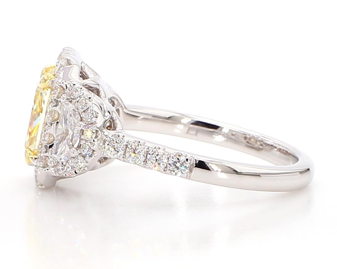 Radiant Cut GIA Certified Natural Yellow Radiant Diamond 3.21 Carat TW Plat Cocktail Ring For Sale
