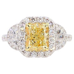 GIA-zertifizierter natürlicher gelber strahlender Diamant 3.21 Karat TW Platin-Cocktailring