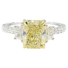 GIA Certified Natural Yellow Radiant Diamond 3.30 Carat TW Gold Cocktail Ring