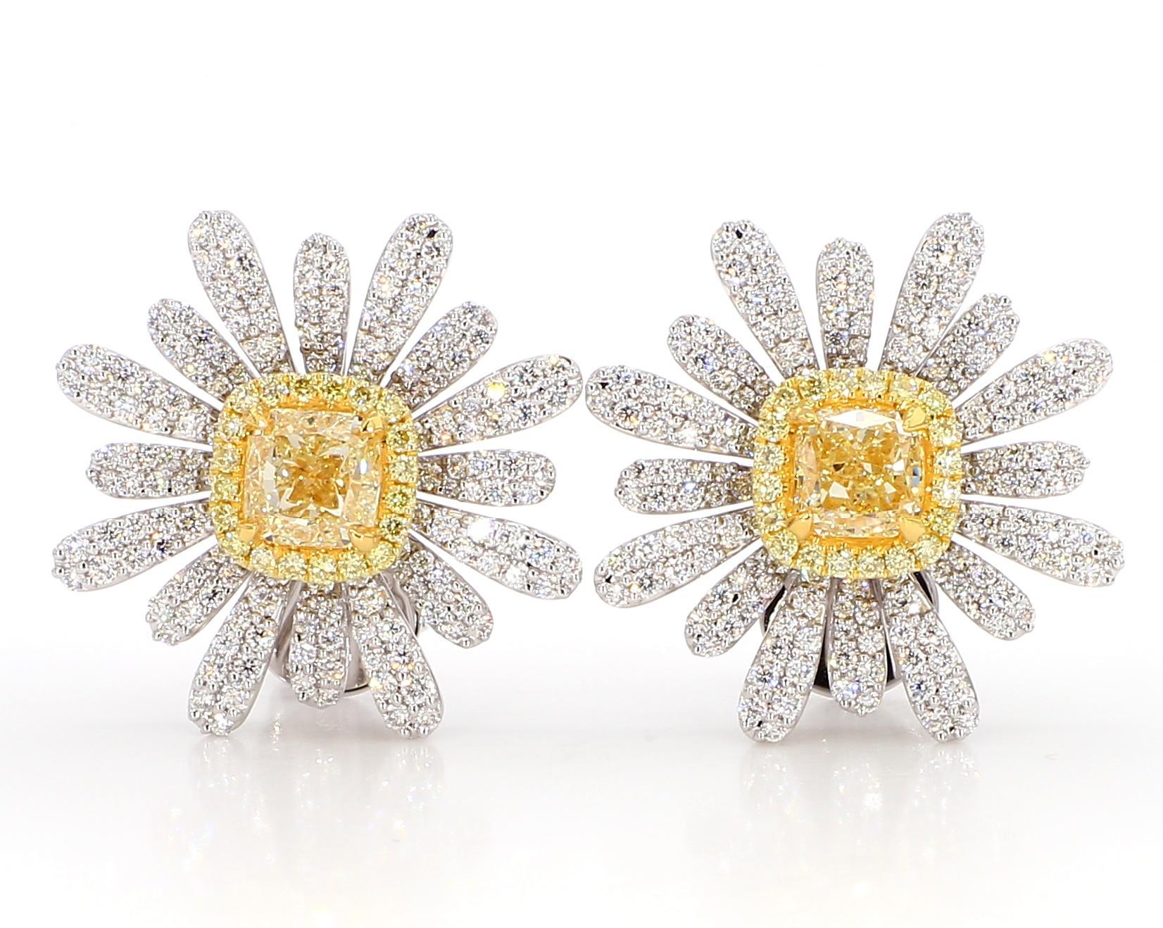 Contemporary GIA Certified Natural Yellow Radiant Diamond 3.44 Carat TW Gold Stud Earrings For Sale