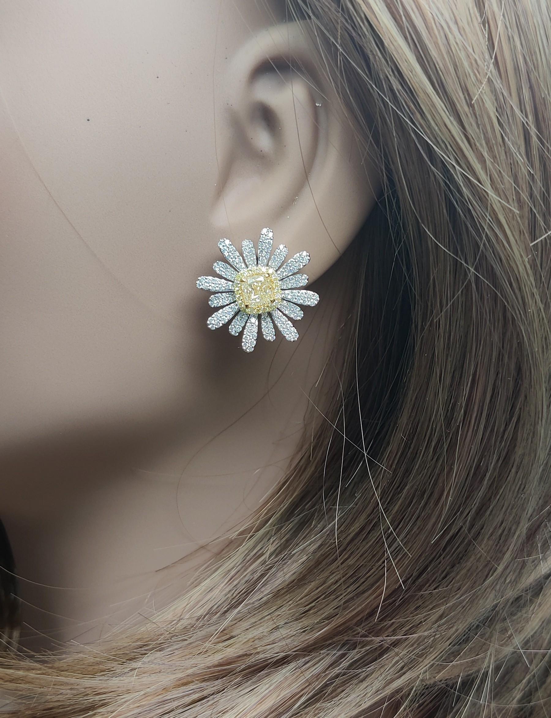 GIA Certified Natural Yellow Radiant Diamond 3.44 Carat TW Gold Stud Earrings In New Condition For Sale In New York, NY