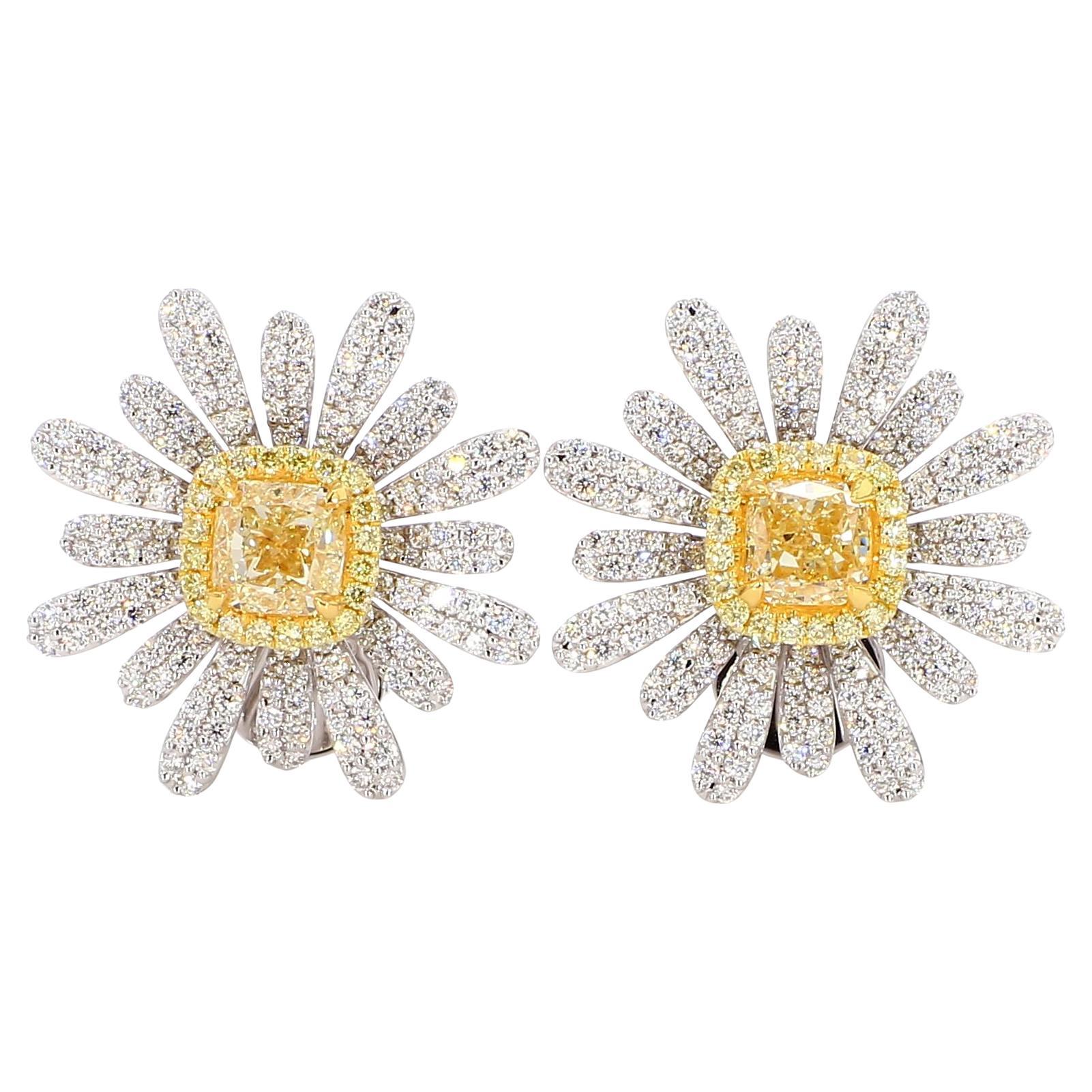 GIA Certified Natural Yellow Radiant Diamond 3.44 Carat TW Gold Stud Earrings For Sale