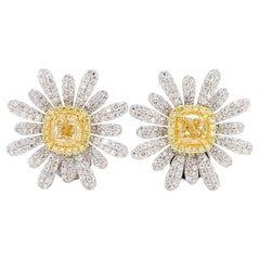 GIA Certified Natural Yellow Radiant Diamond 3.44 Carat TW Gold Stud Earrings (Boucles d'oreilles en or)
