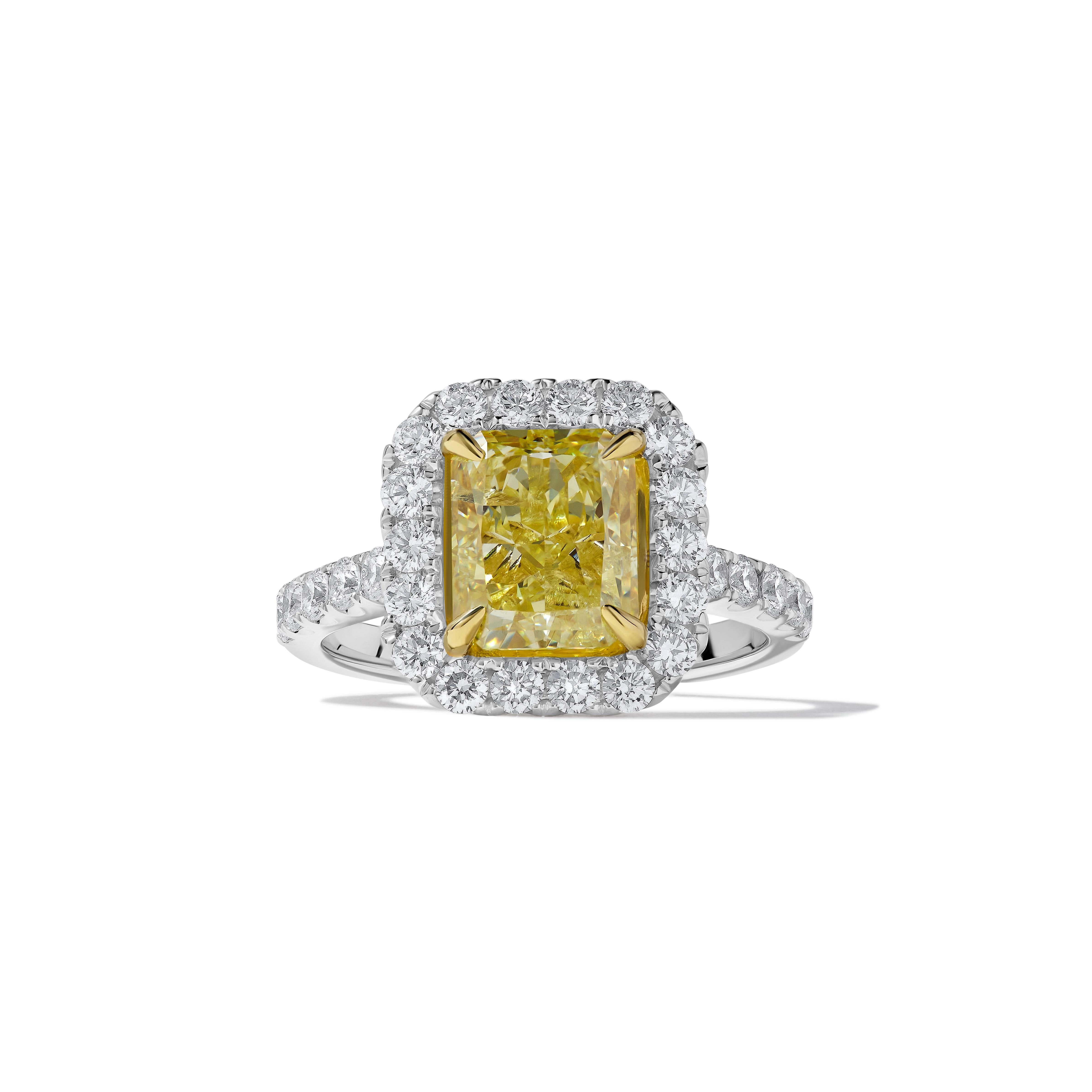 GIA-zertifizierter natürlicher gelber strahlender Diamant 4.03 Karat TW Gold Cocktail-Ring (Zeitgenössisch) im Angebot