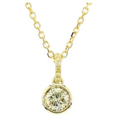 GIA Certified Natural Yellow Round Diamond .53 Carat TW Yellow Gold Drop Pendant
