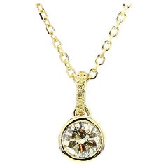 GIA Certified Natural Yellow Round Diamond .53 Carat TW Yellow Gold Drop Pendant