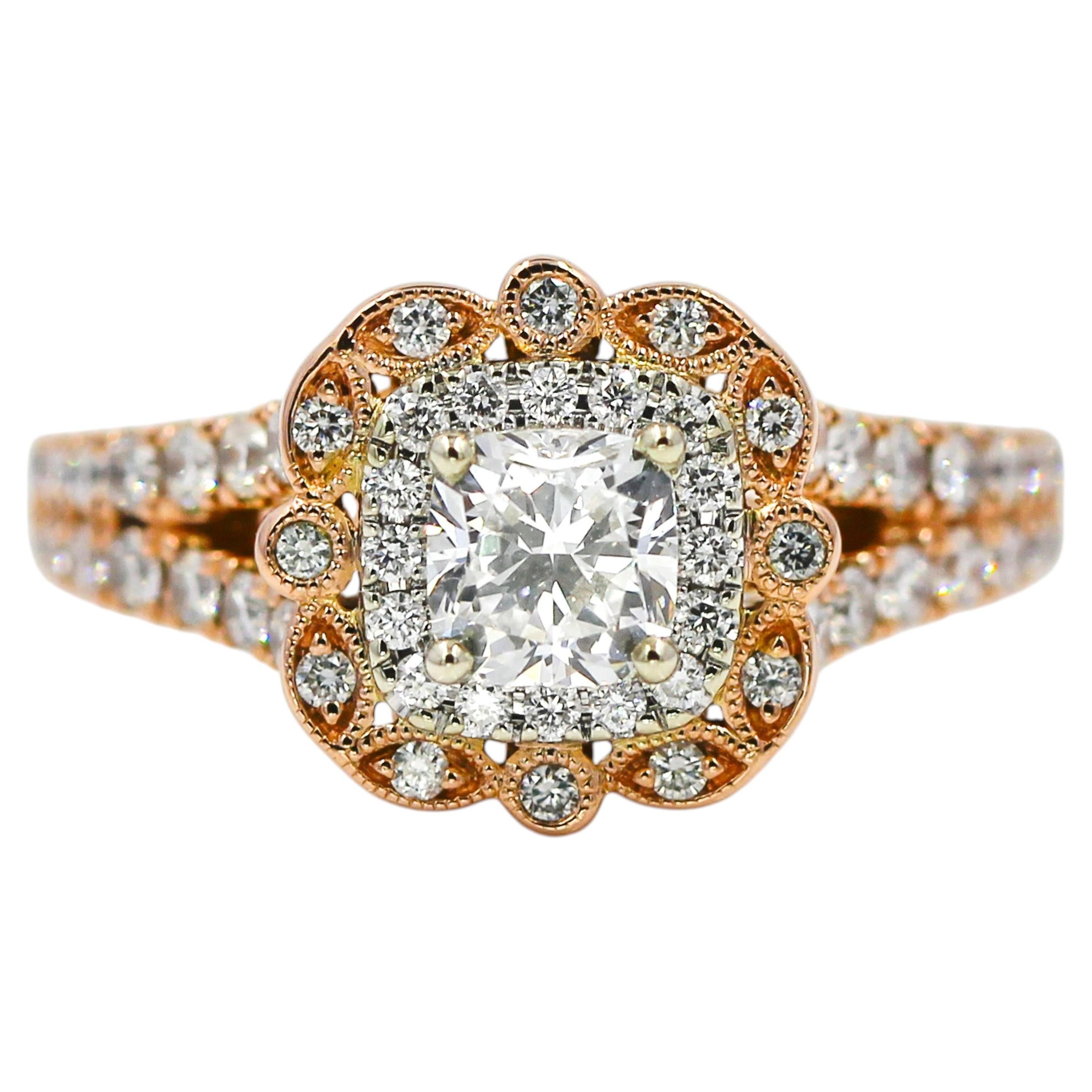 Anillo de compromiso de oro rosa de 14 quilates con diamante natural de 1,55 CTW certificado por GIA de Neil Lane