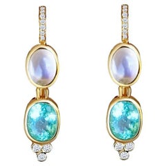 GIA Certified Nina Zhou Paraiaba 
Moonstone Diamond Leverback Drop Earrings