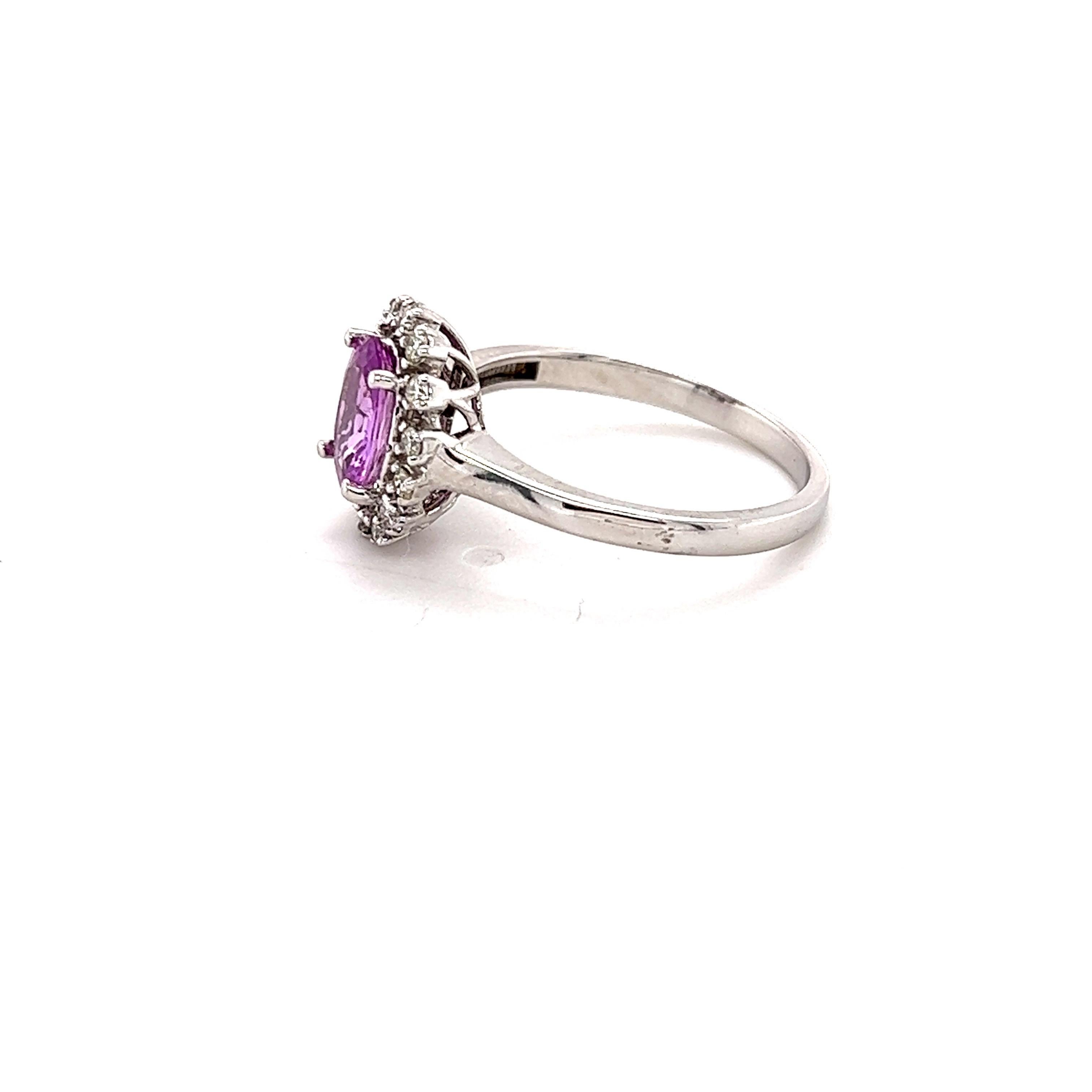 Contemporary GIA Certified No Heat 1.30 Carat Pink Sapphire Diamond White Gold Ring For Sale