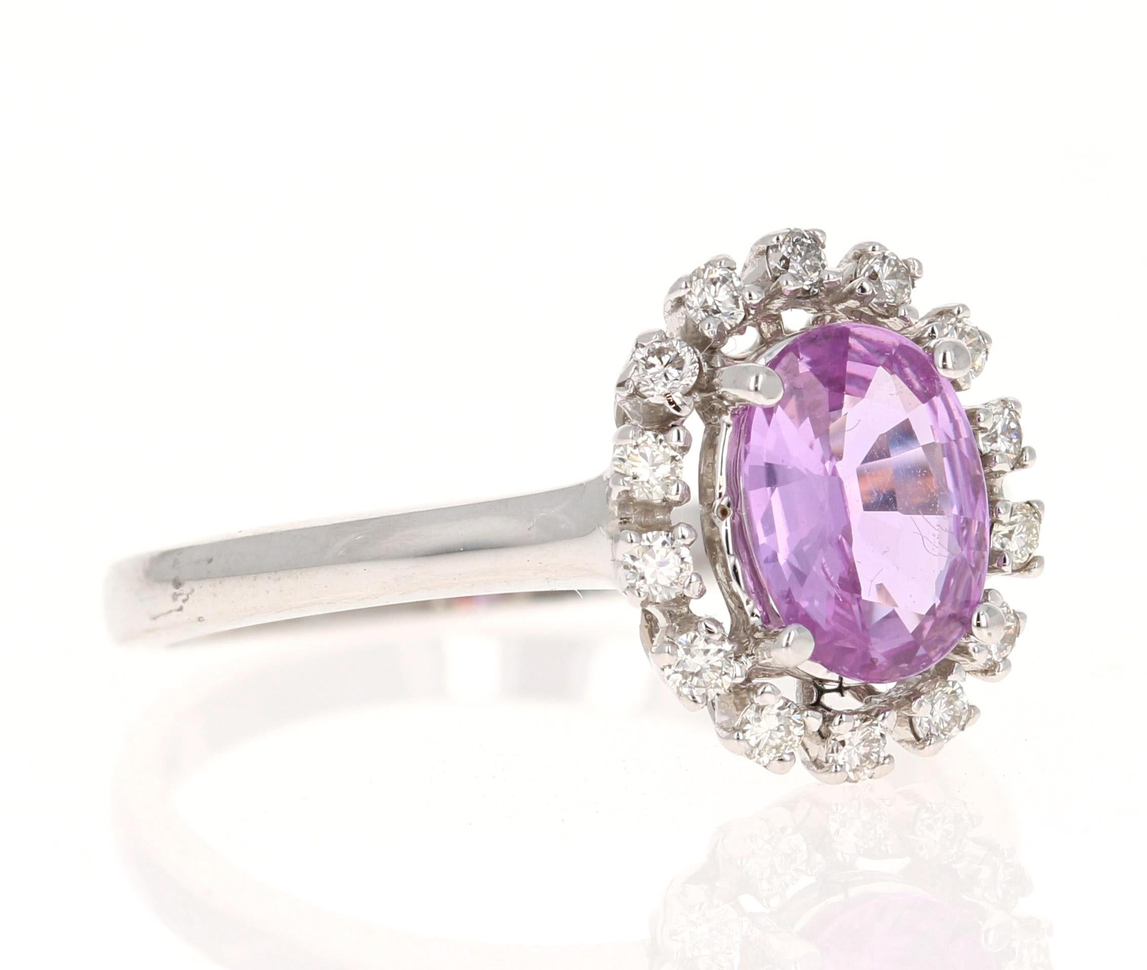 Contemporary GIA Certified No Heat 1.30 Carat Pink Sapphire Diamond White Gold Ring For Sale
