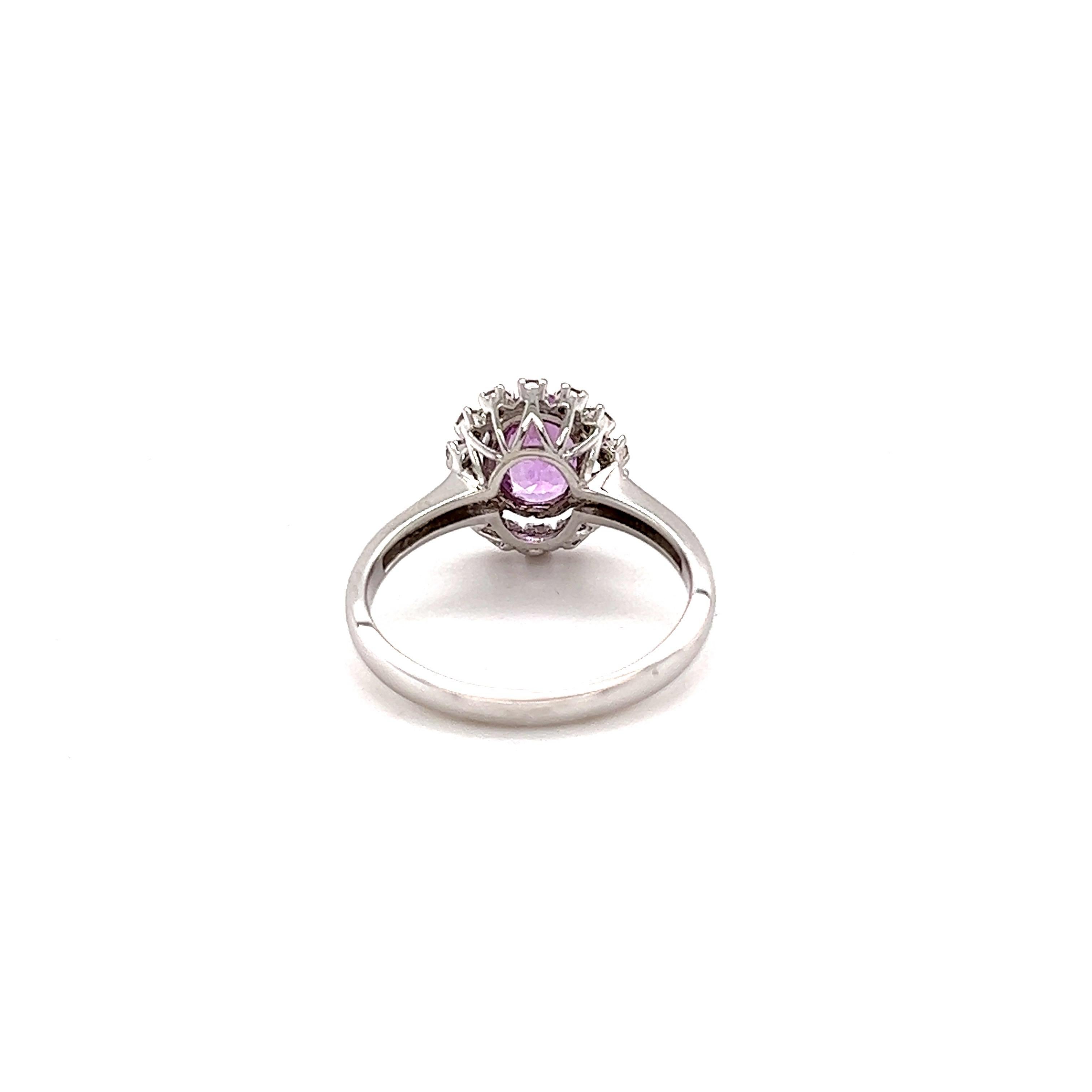 Oval Cut GIA Certified No Heat 1.30 Carat Pink Sapphire Diamond White Gold Ring For Sale