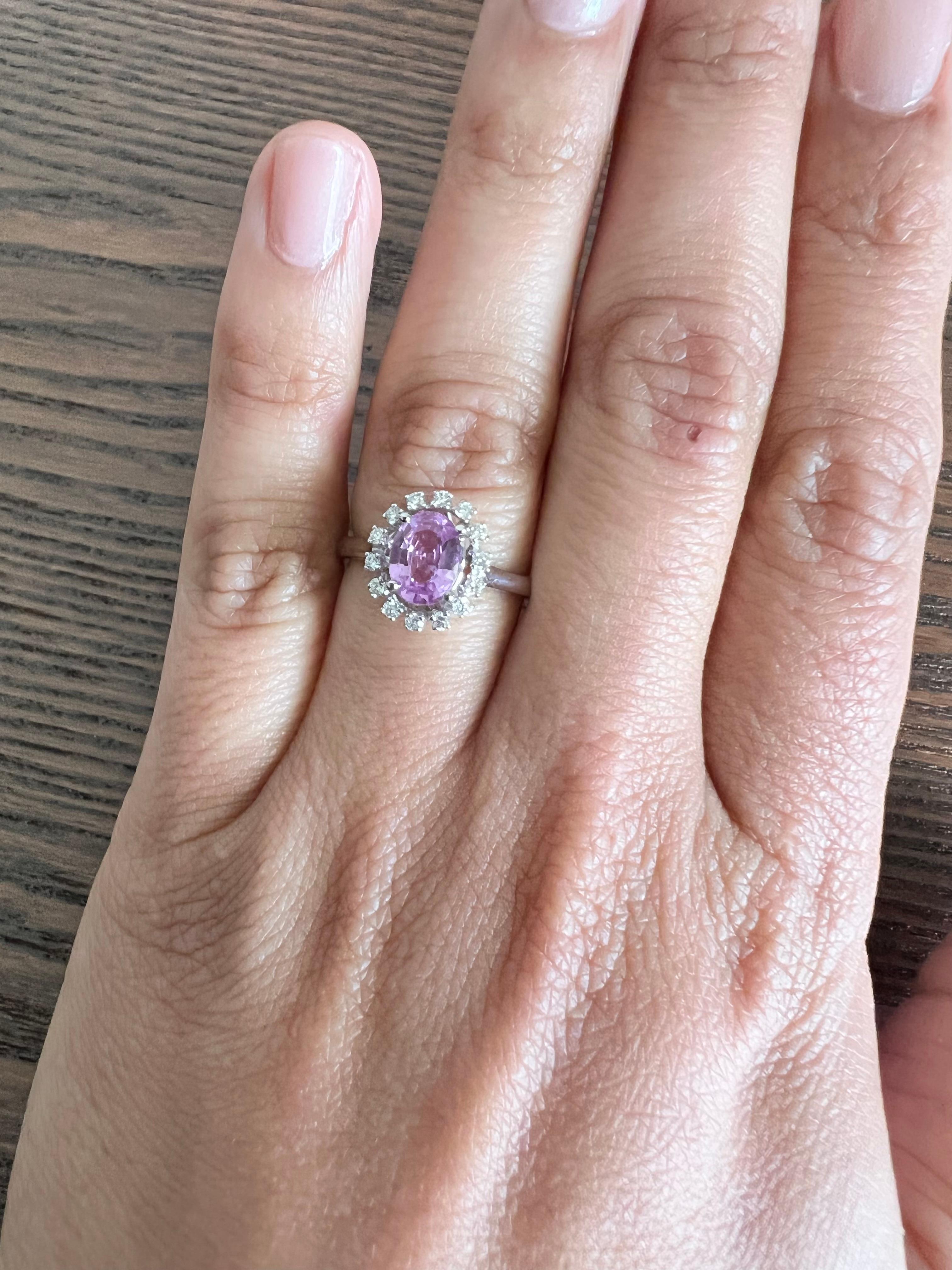 GIA Certified No Heat 1.30 Carat Pink Sapphire Diamond White Gold Ring In New Condition For Sale In Los Angeles, CA
