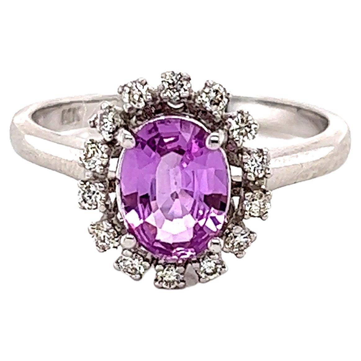 GIA Certified No Heat 1.30 Carat Pink Sapphire Diamond White Gold Ring For Sale
