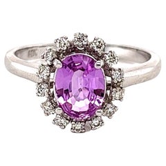 GIA Certified No Heat 1.30 Carat Pink Sapphire Diamond White Gold Ring
