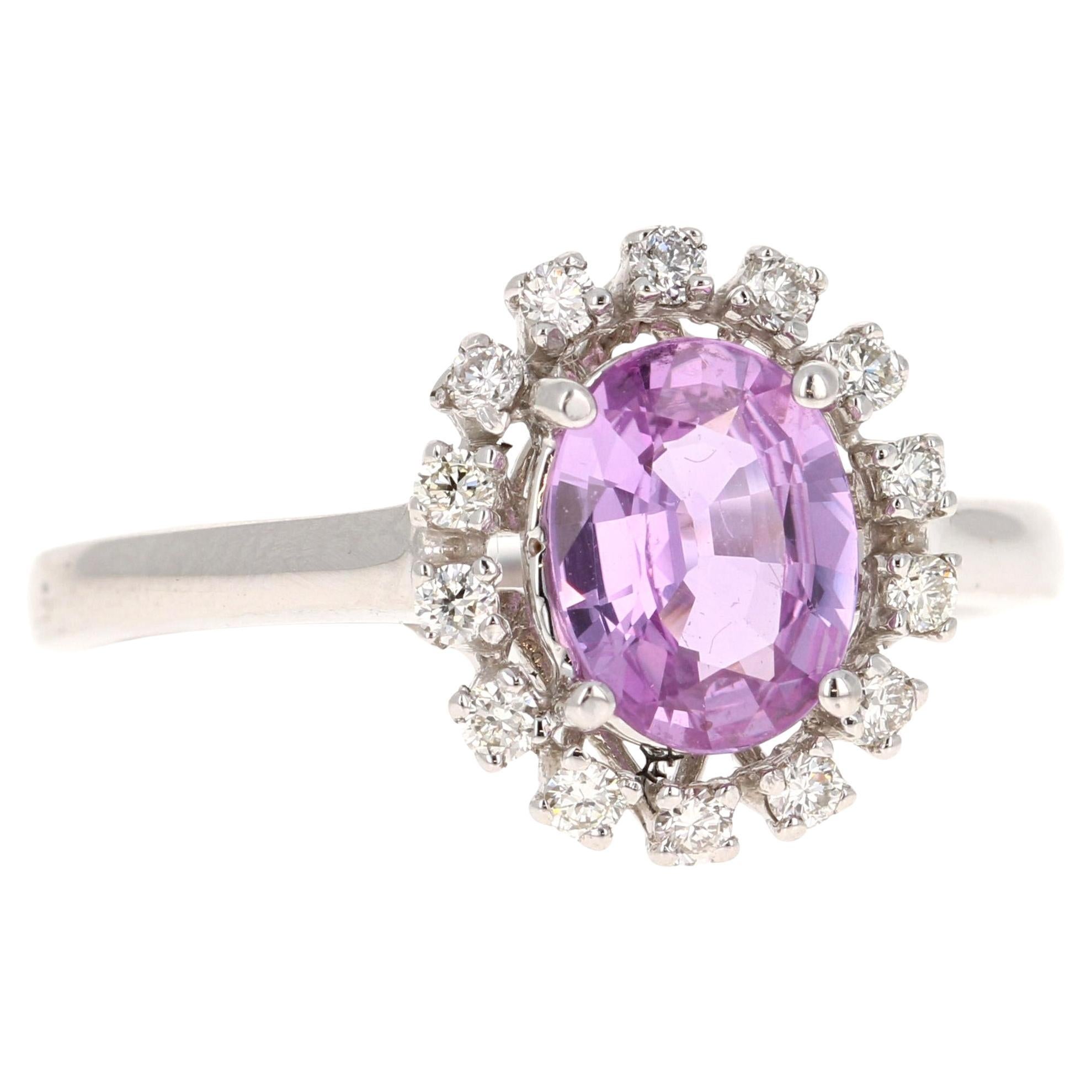 GIA Certified No Heat 1.30 Carat Pink Sapphire Diamond White Gold Ring