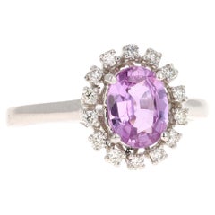 GIA Certified No Heat 1.30 Carat Pink Sapphire Diamond White Gold Ring