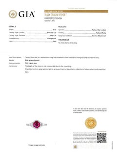 Bague en platine sertie d'un rubis de Birmanie de 1,62 ct certifié GIA (non traité thermiquement) et d'un diamant de 0,90 ct