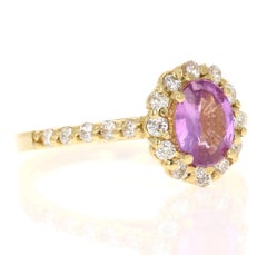 GIA Certified No Heat 1.63 Carat Pink Sapphire Diamond 18 Karat Yellow Gold Ring