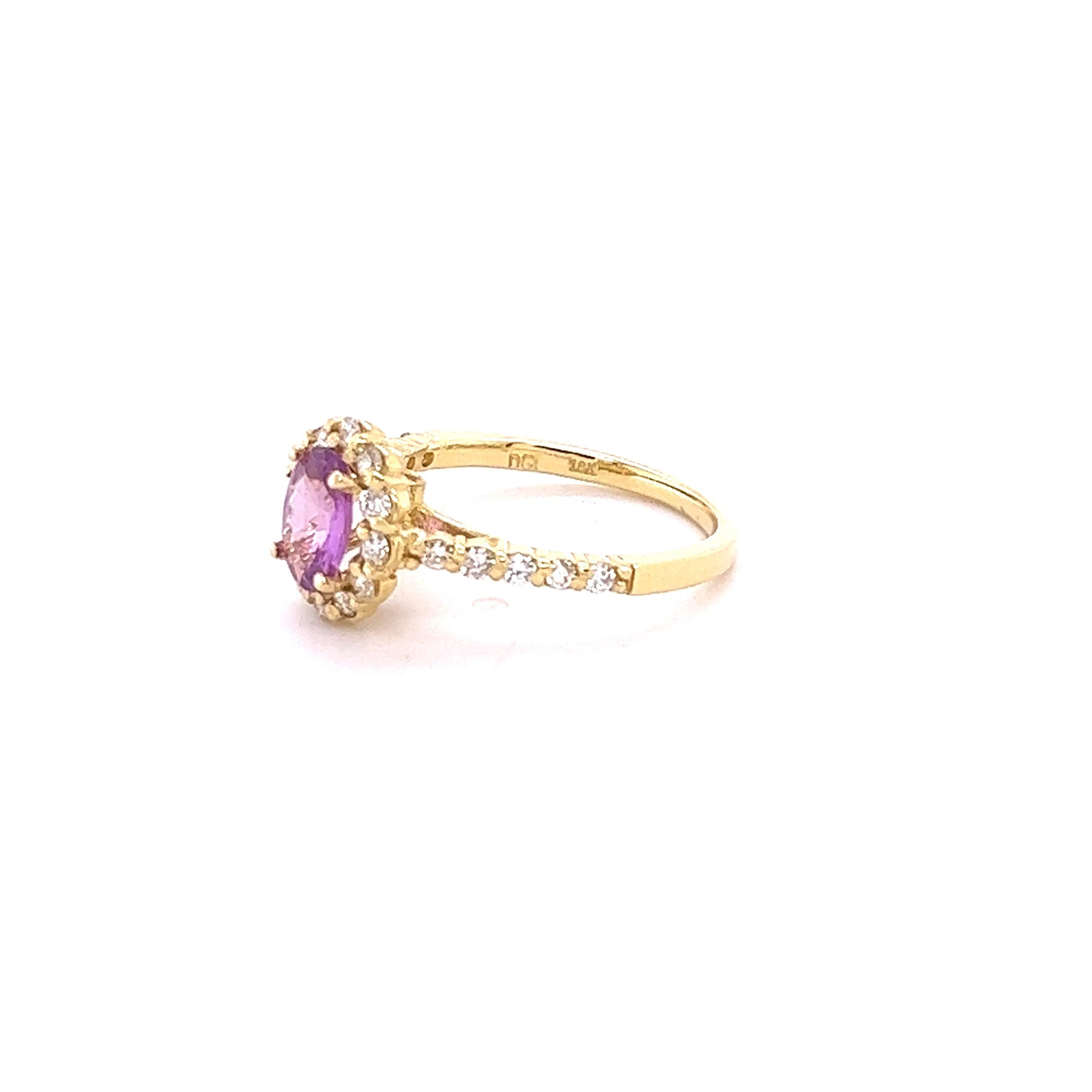Contemporary GIA Certified No Heat 1.63 Carat Pink Sapphire Diamond 18 Karat Yellow Gold Ring For Sale