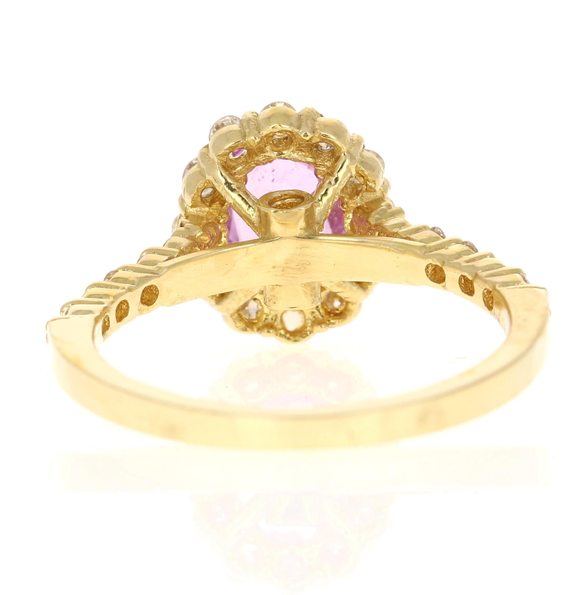 Oval Cut GIA Certified No Heat 1.63 Carat Pink Sapphire Diamond 18 Karat Yellow Gold Ring For Sale
