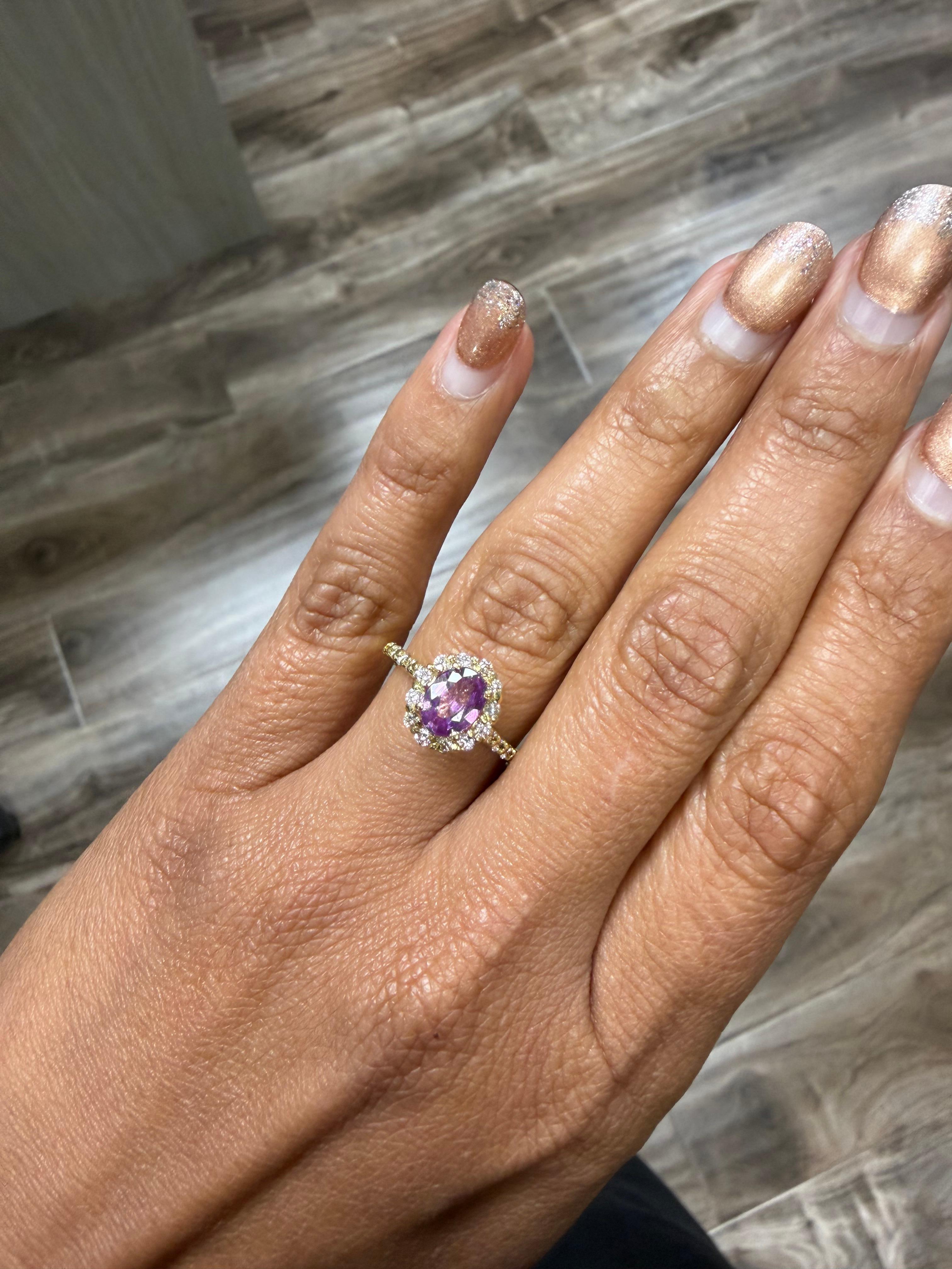 GIA Certified No Heat 1.63 Carat Pink Sapphire Diamond 18 Karat Yellow Gold Ring en venta 3