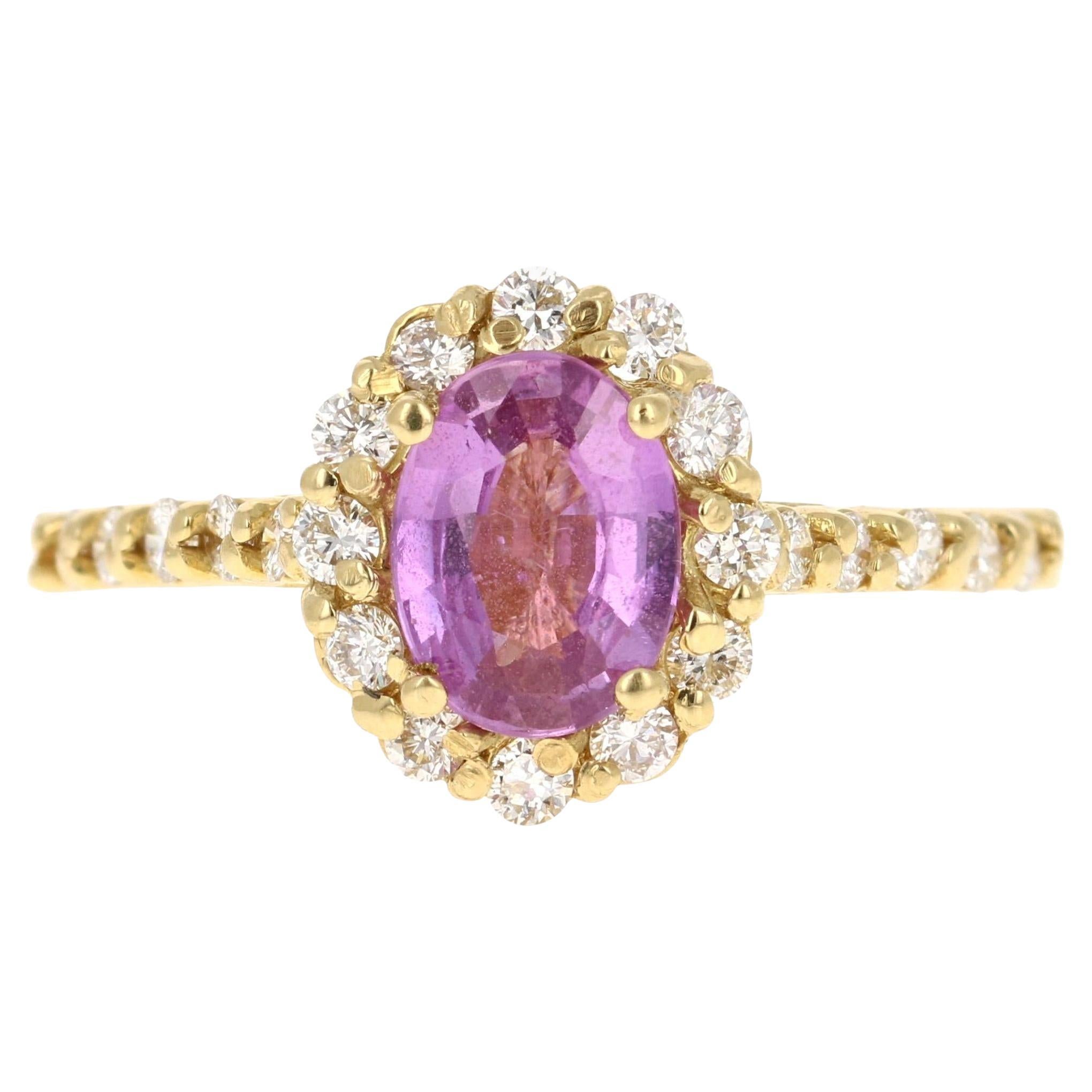 GIA Certified No Heat 1.63 Carat Pink Sapphire Diamond 18 Karat Yellow Gold Ring