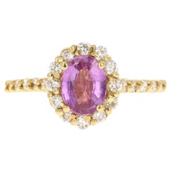GIA Certified No Heat 1.63 Carat Pink Sapphire Diamond 18 Karat Yellow Gold Ring