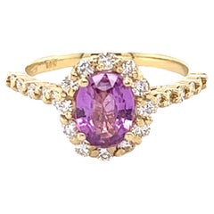 GIA Certified No Heat 1.63 Carat Pink Sapphire Diamond 18 Karat Yellow Gold Ring