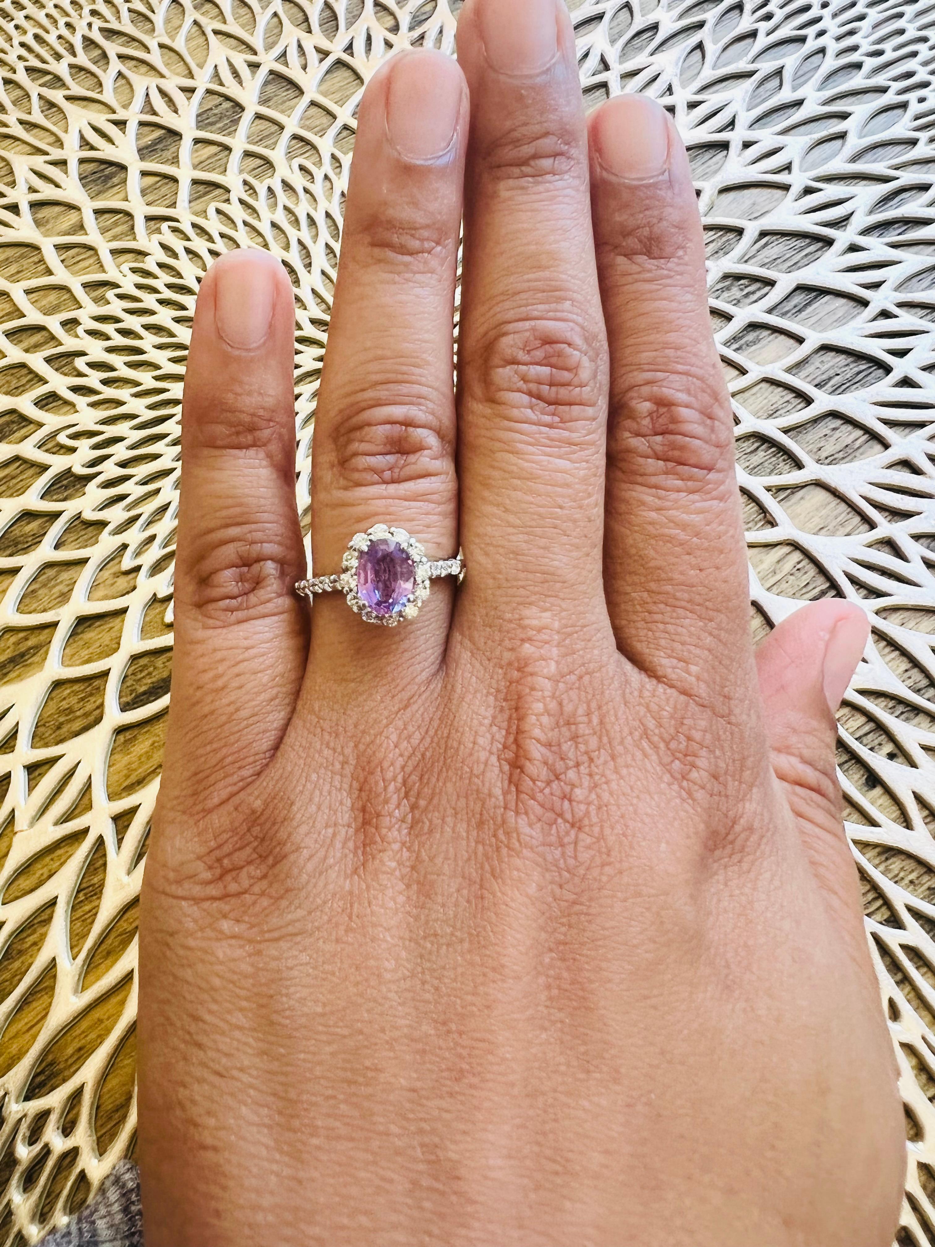 Women's GIA Certified No Heat 1.92 Carat Pink Sapphire Diamond 18 Karat White Gold Ring For Sale