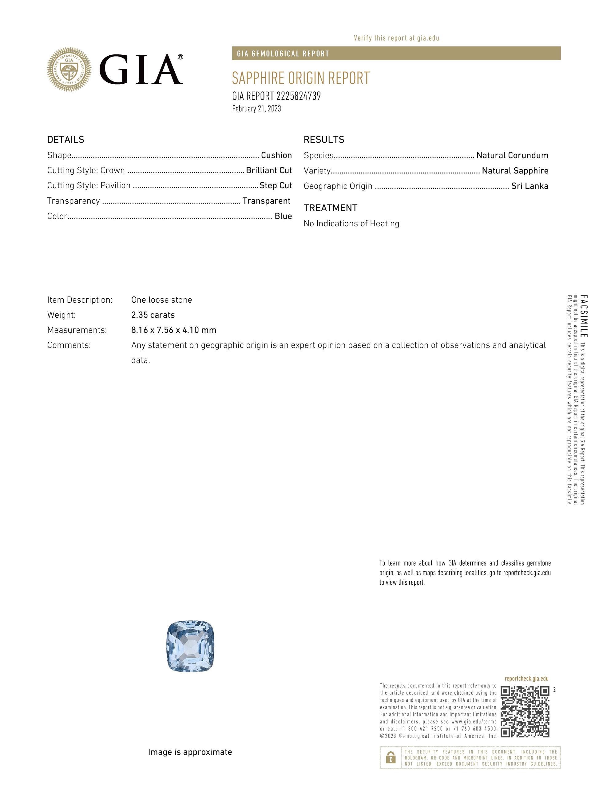 Women's or Men's GIA Certified No Heat 2.35ct Ceylon Sapphire and Emerald Engagement Ring