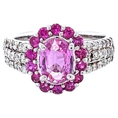 GIA Certified No Heat 2.54 Carat Pink Sapphire Diamond 14 Karat White Gold Ring GIA Certified No Heat 2.54 Carat Pink Sapphire Diamond 14 Karat White Gold Ring