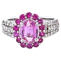 GIA Certified No Heat 2.54 Carat Pink Sapphire Diamond 14 Karat White Gold Ring