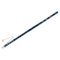 GIA Certified No Heat 25ctw Blue Sapphire Art Deco Platinum Line Bracelet