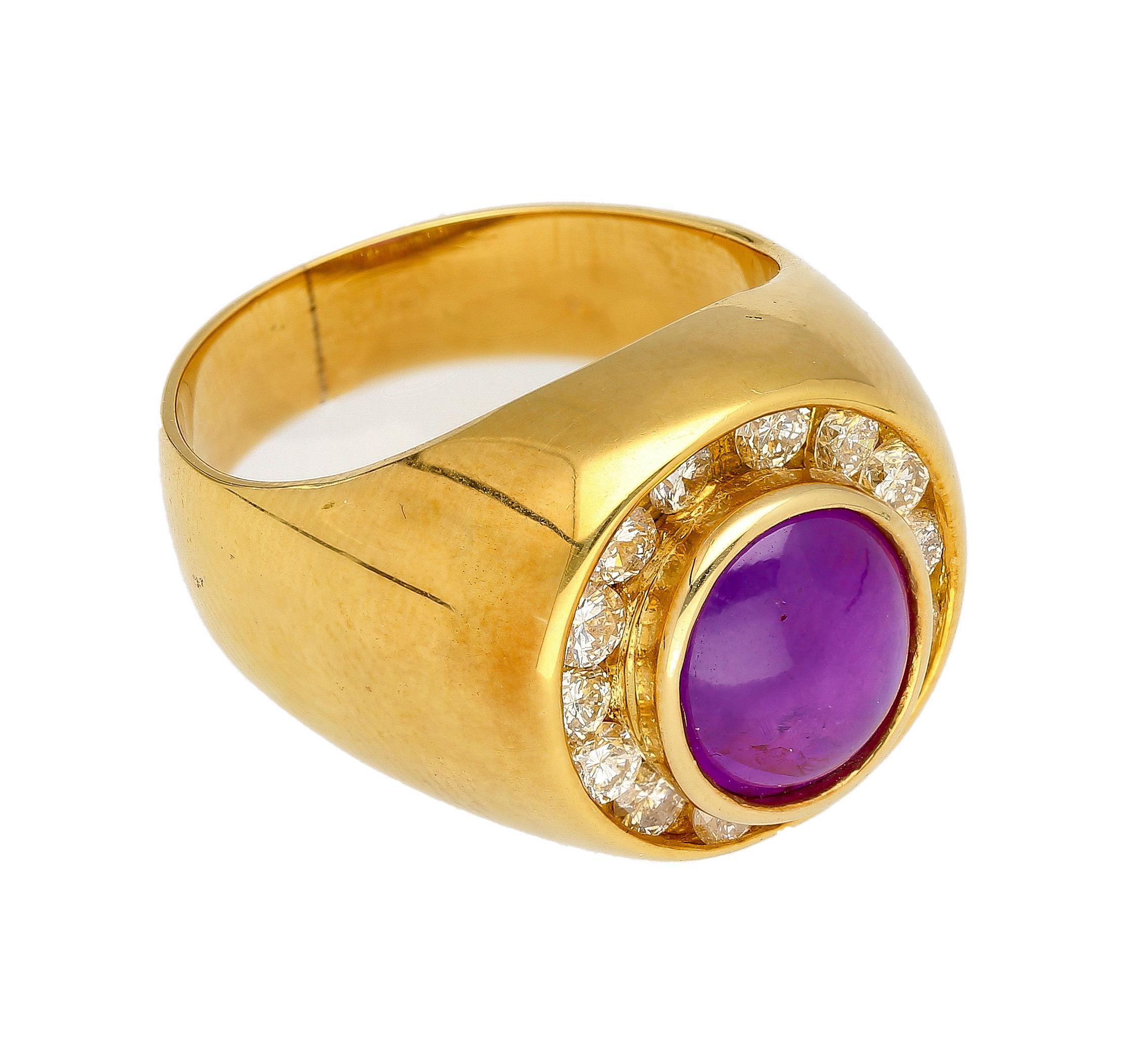 Contemporain Bague dôme en saphir étoilé rose/violet et diamant certifiée GIA sans échauffement 3,50 carats en vente