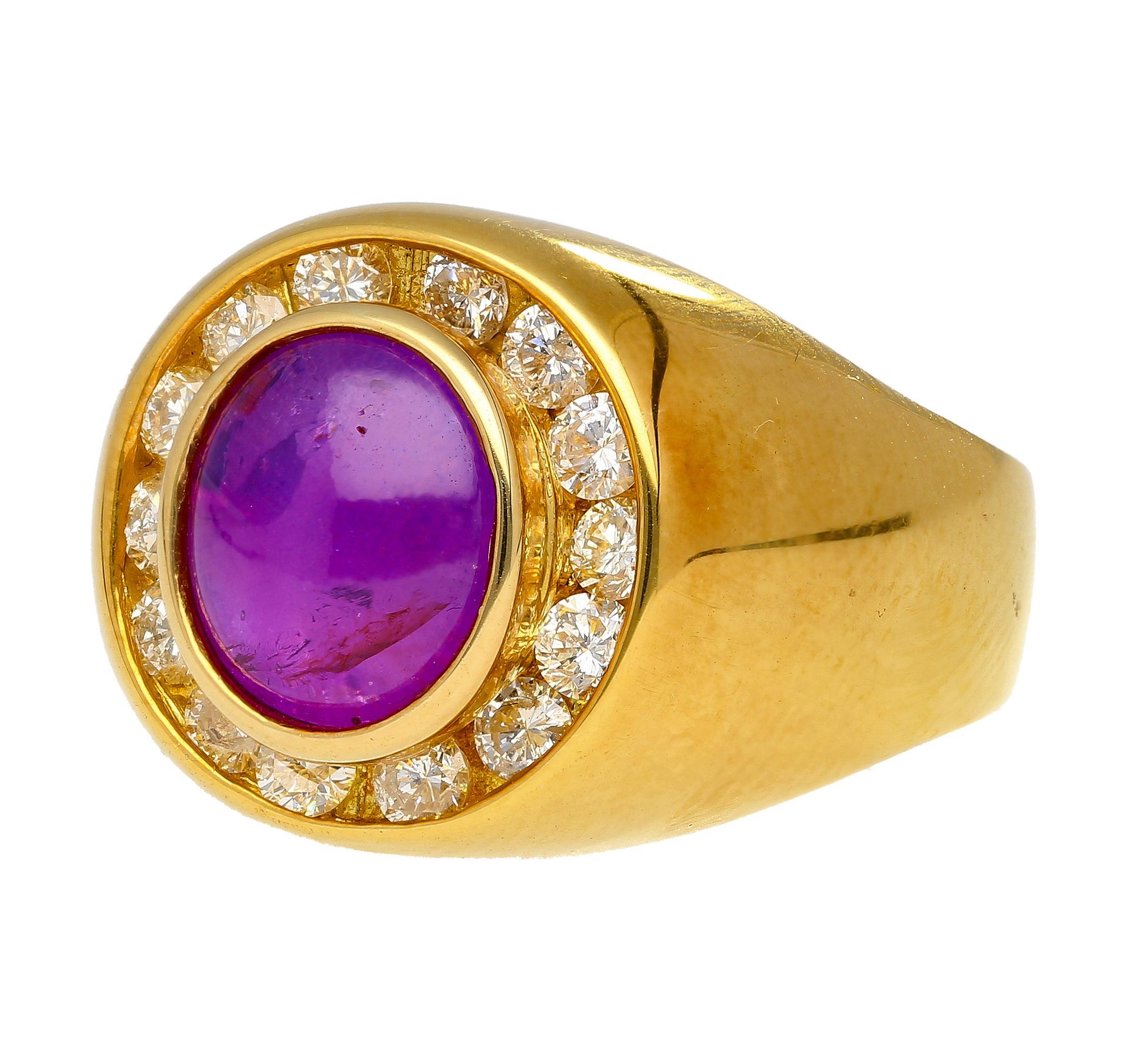 Bague dôme en saphir étoilé rose/violet et diamant certifiée GIA sans échauffement 3,50 carats Neuf - En vente à Miami, FL