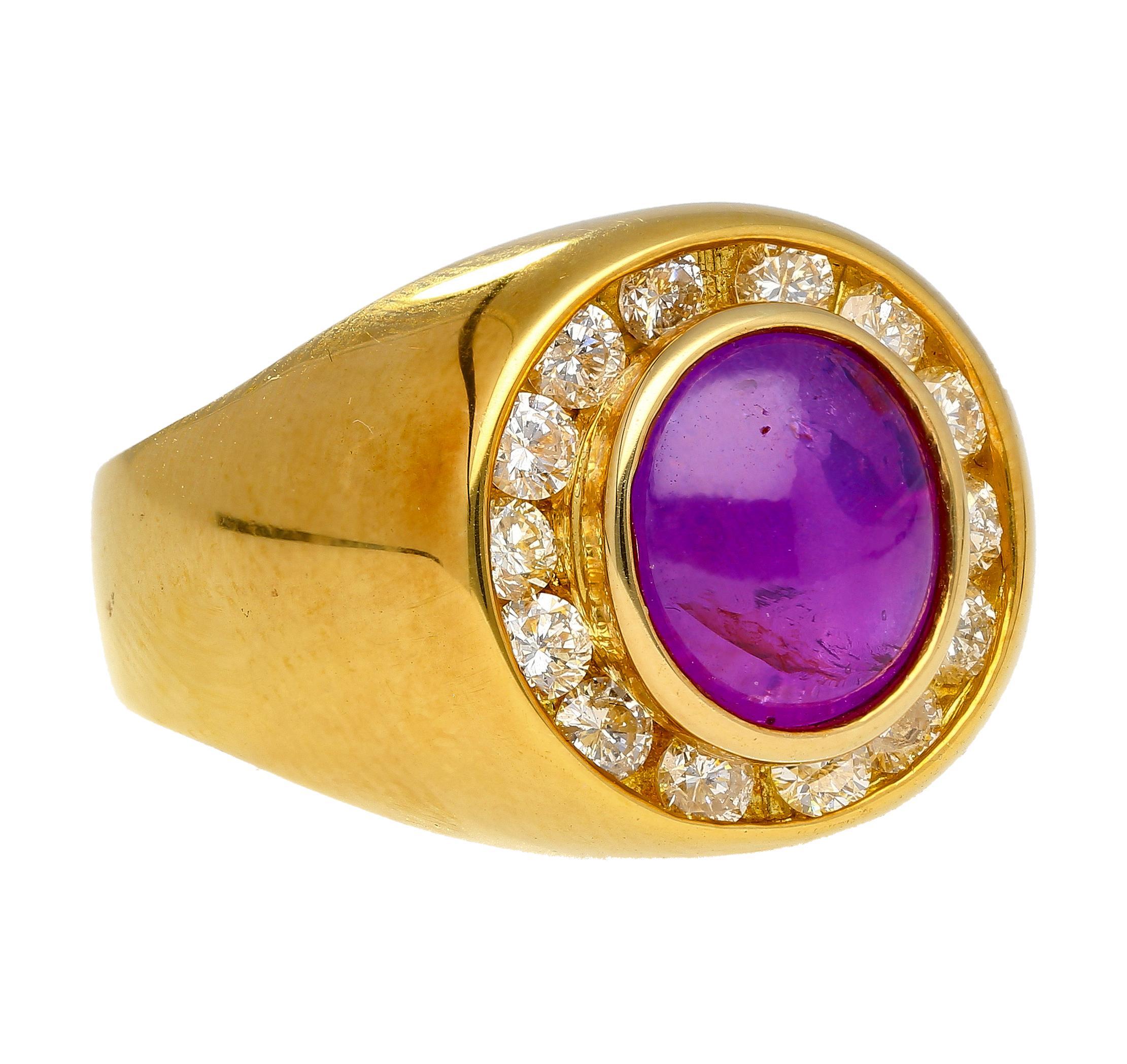 Bague dôme en saphir étoilé rose/violet et diamant certifiée GIA sans échauffement 3,50 carats Unisexe en vente