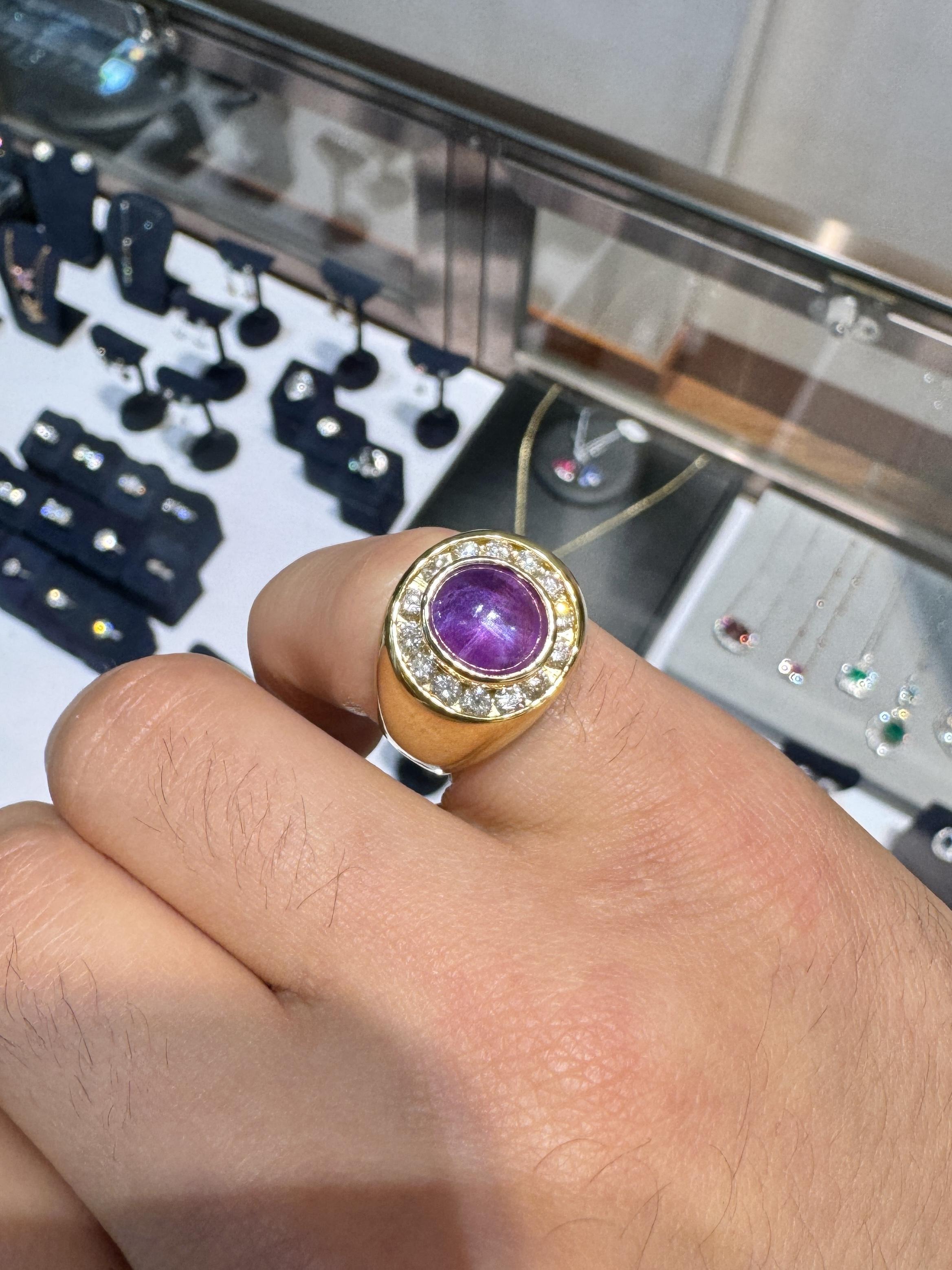 Bague dôme en saphir étoilé rose/violet et diamant certifiée GIA sans échauffement 3,50 carats en vente 1