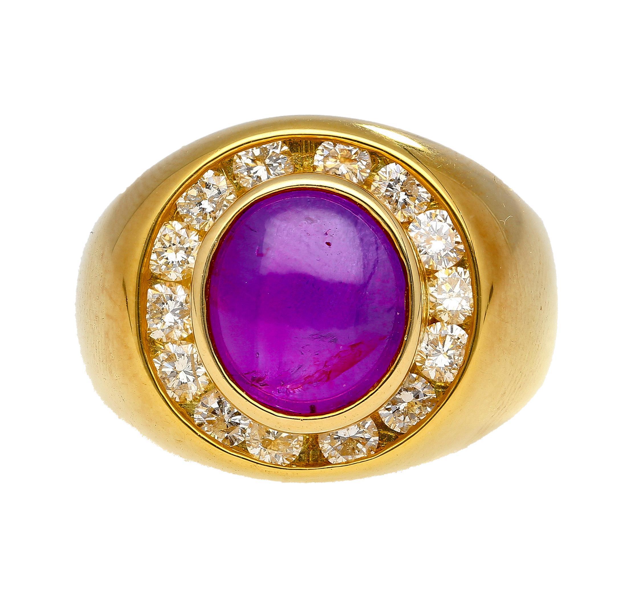 Bague dôme en saphir étoilé rose/violet et diamant certifiée GIA sans échauffement 3,50 carats en vente 2