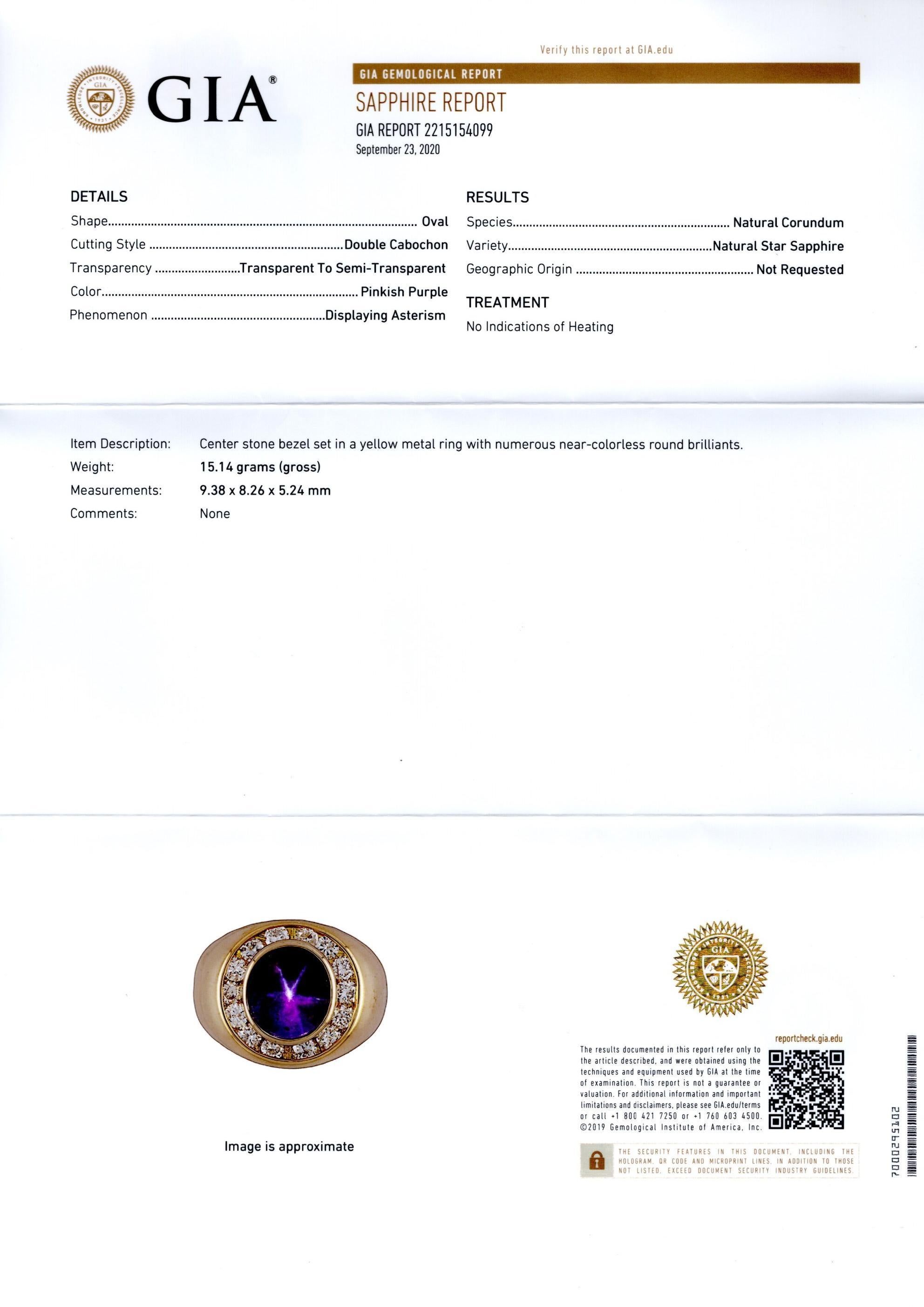GIA Certified No Heat 3.50 Carat Pink/Purple Star Sapphire and Diamond Dome Ring For Sale 3