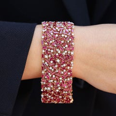 GIA Certified No Heat 36 Carat Ruby and Diamond Wide Bracelet