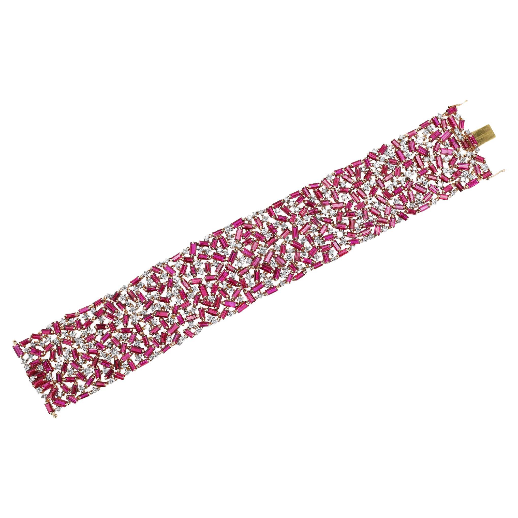 Breites GIA-zertifiziertes, unbehandeltes 36 Karat Rubin- und Diamantarmband