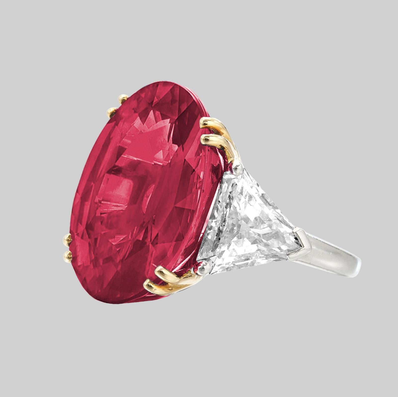 Moderne Bague en diamant ovale en spinelle rouge de 4 carats, certifiée GIA, sans chaleur en vente